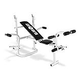 Klarfit Workout Hero Multistation - Banc d'haltérophilie , Banc de musculation , Support pour haltères , Barres de flexion pour bras et jambes , Charge max. : 160 kg , Cadre en acier (HB3BC Blanc)